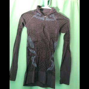 blue and purple patterned athletic jacket